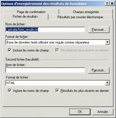 Options d'enregistrement des rsultats de formulaire